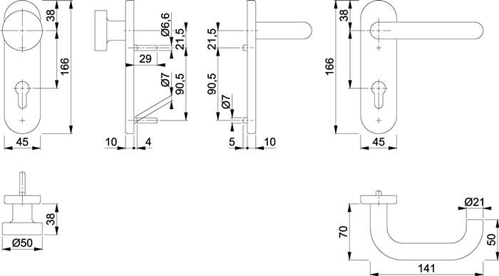 FS-Garnitur Paris FS-58/353KH/138 Alu.F1 D/K TS 45-65mm PZ rd DIN L/R HOPPE
