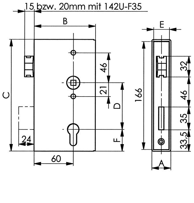 Schlosskasten 140U DIN L/R Maß A30xB94xC172mm Dornm.60mm AMF