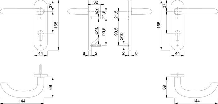 Kurzschildgarnitur Mar.E1138Z/353K VA F69 PZ rd Drückergrt.HOPPE