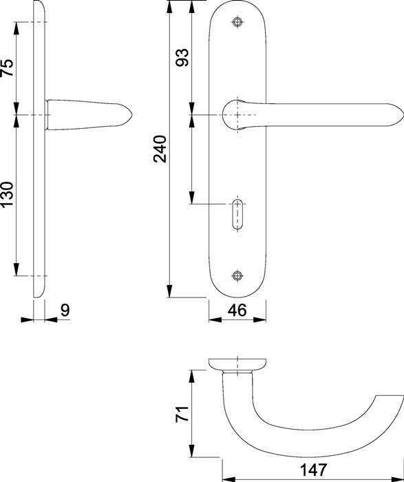 Langschildgarnitur Mar.1138/273P Alu.F1 OB 72mm DIN L/R HOPPE
