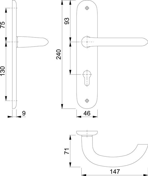 Langschildgarnitur Mar.1138/273P Alu.F1 PZ 72mm DIN L/R HOPPE