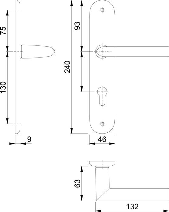 Langschildgarnitur Stock.1140/273P Alu.F1 PZ 72mm DIN L/R HOPPE