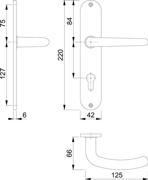 Langschildgarnitur Den.E1310Z/302 VA F69 PZ 72mm DIN L/R HOPPE