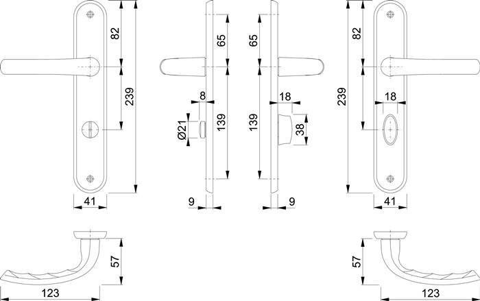 Langschildgarnitur Tôkyô M1710RH/265 MS F71 SK/OL 78mm DIN L/R HOPPE