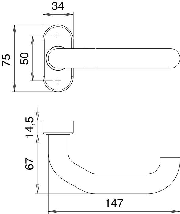 Profiltürdrückerlochteil 1800/2033 VA EST ov.8mm gekr.EDI