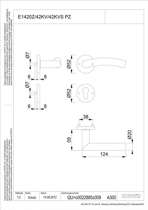 Rosettengrt.Ant.E1402Z/42KV/42KVS VA F69 rd.PZ DIN L/R D/D HOPPE