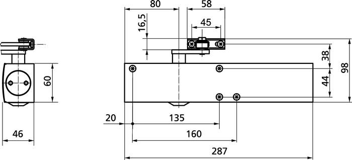 Normalgestänge silber Stand.f.TS 4000/2000 GEZE