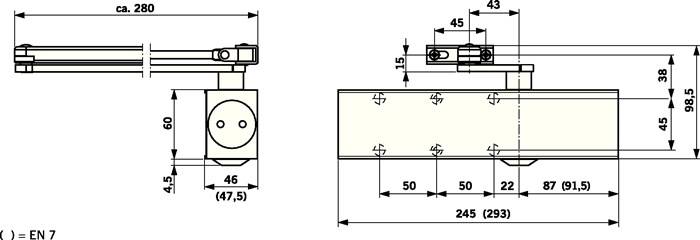 Scherentürschließer TS 83 BC/ÖD silber EN 3-6 o.Gestänge DORMAKABA