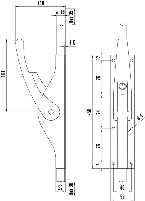 Tortreibriegel PLANO 16mm Schlaufenanzahl 4 LM hell verz.DENI