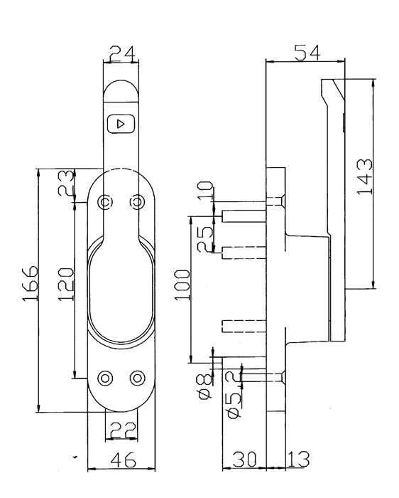 Türtreibr.VARIO DIN L/R silber elox.LM 30mm Rundstange 10mm DENI