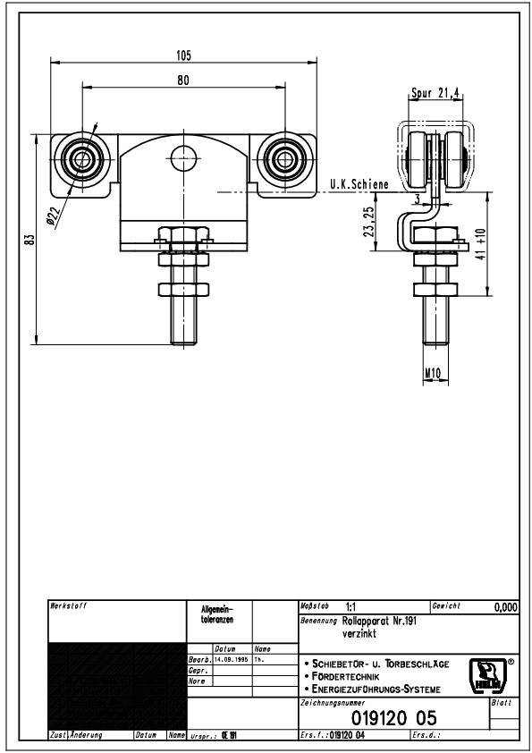 Rollapparat -91 191 f.Pro 100 STA verzinkt,gelb 50kg HELM