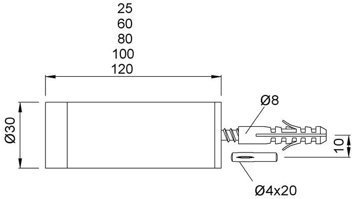 Wandtürpuffer 2070 Alu.silberf.elox.L.60mm KWS