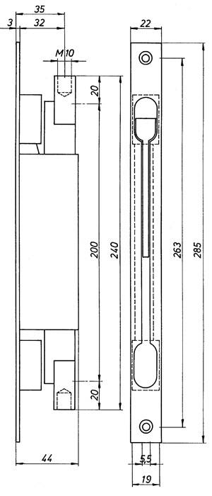 Kantriegel 9221 Stulpl.285mm Stulp-B.22mm STA verz.Hub 20mm DENI