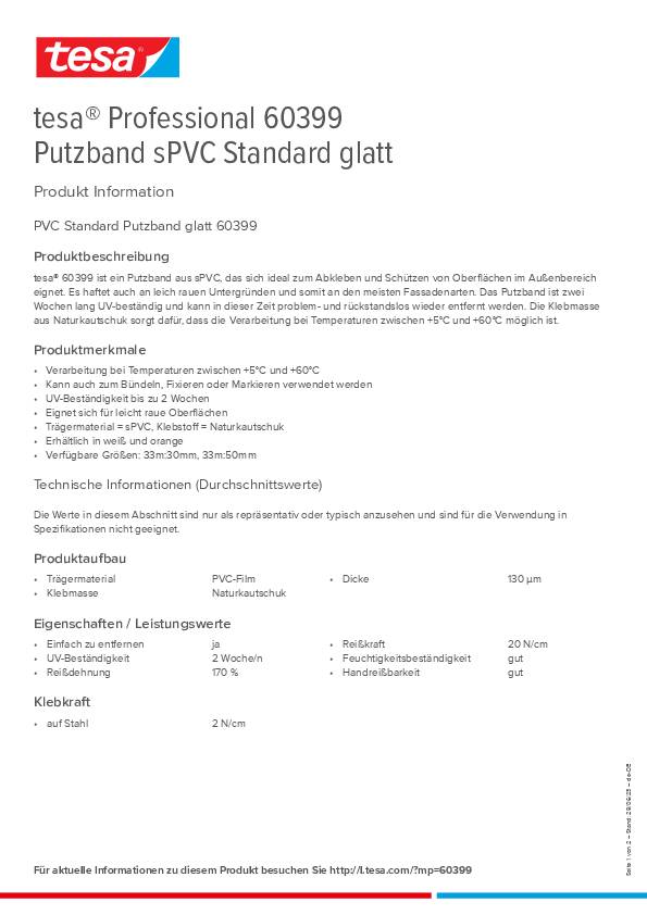 PVC Putzband 60399 Stand.weiß L.33m B.50mm TESA 6 Stück