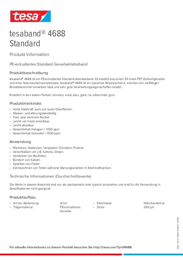 Gewebeband tesaband® Stand.4688 schwarz L.25m B.50mm Rl.TESA 5 Stück