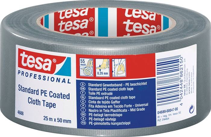 Gewebeband tesaband® Stand.4688 silber-matt L.25m B.50mm Rl.TESA 5 Stück