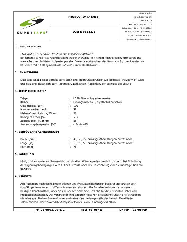 Gewebeband SuperDuct ST311 silber-grau L.50m B.48mm Rl.SUPERTAPE