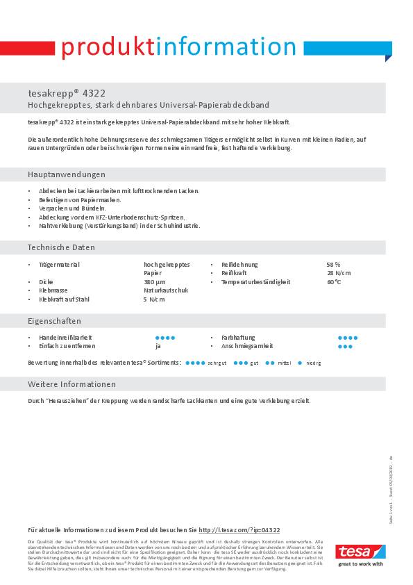 Kreppband tesakrepp® 4322 sta.gekreppt chamois L.50m B.30mm Rl.TESA 10 Stück