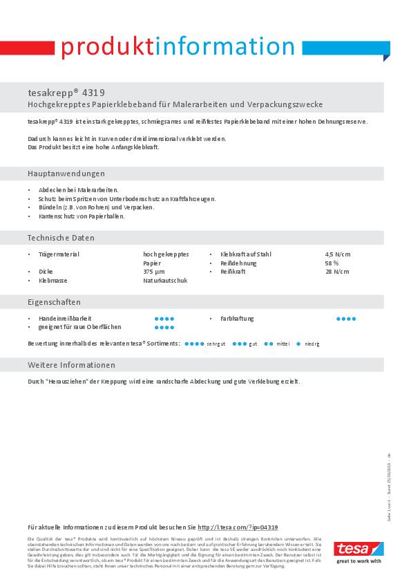 Kreppband tesakrepp® 4319 sta.gekreppt hellbraun L.50m B.38mm Rl.TESA