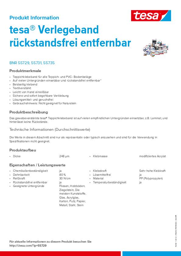 Doppelseitiges Verlegeband 55729 L.5m B.50mm Rl.TESA 6 Stück