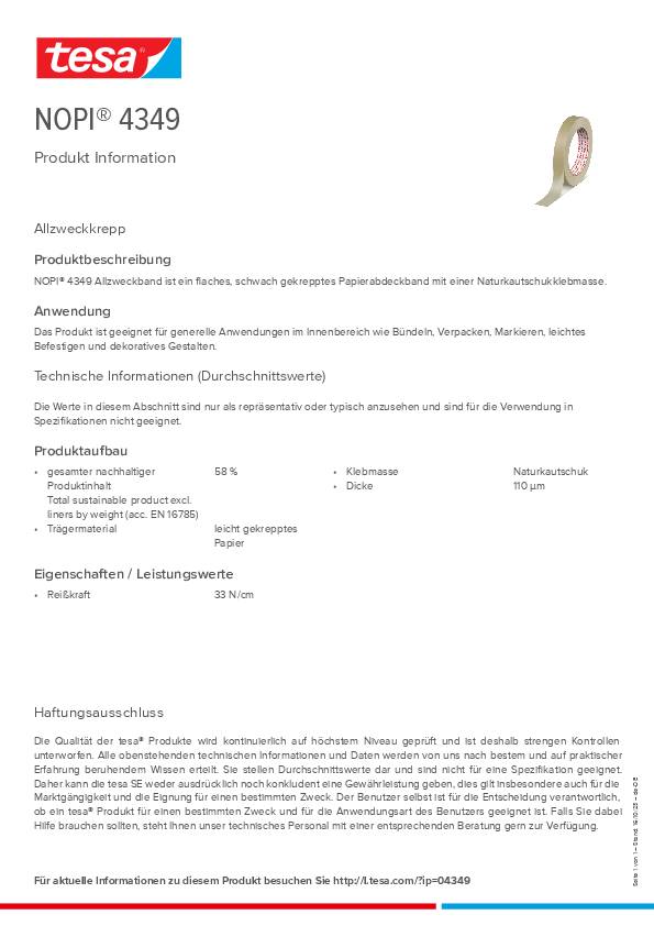 Allzweckkrepp NOPI® 4349 leicht gekreppt hellbeige L.50m B.38mm Rl.TESA
