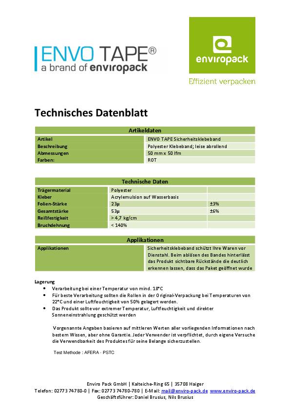 Sicherheitspackband ENVO TAPE® rot L.50m B.50mm Rl.ENVIROPACK