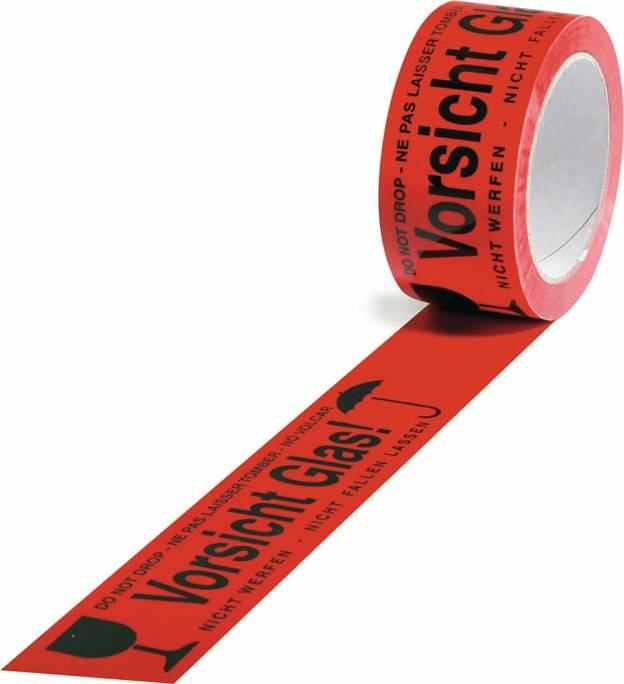 Warnklebeband PP Vorsicht Glas L.66 m,B.50mm rot Rl.TRANSPAK 36 Stück