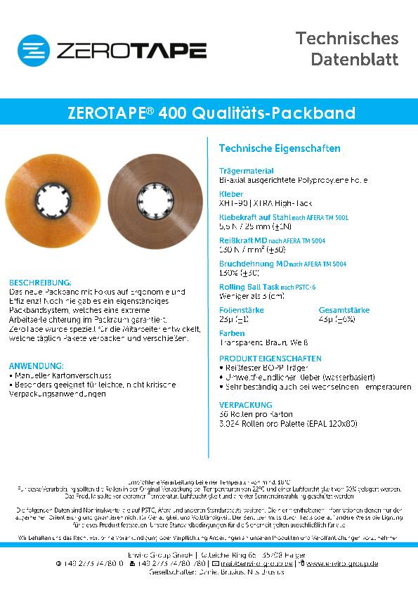 Verpackungsklebeband PP ZEROTAPE® 400 braun L.150m B.48mm ENVIROPACK 36 Stück