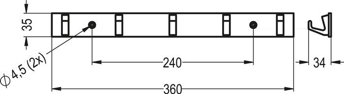 Handtuchhakenleiste 5 Hak.H.35mm L.360mm Alu.silberf.elox.A.33,5mm HERMETA
