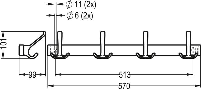 Huthakenleiste 0822-0824 4 Hak.A.96mm LM silberf.elox.H.102mm HERMETA