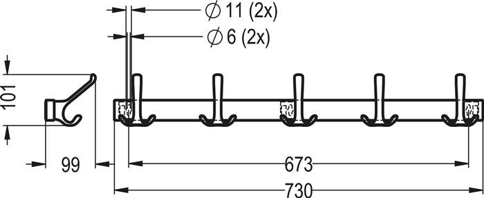 Huthakenleiste 0822-0825 5 Hak.A.96mm LM silberf.elox.H.102mm HERMETA