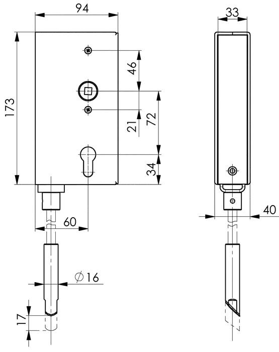 Schlosskasten 140V DIN L/R Maß A40xB94xC173mm Dornm.60mm AMF