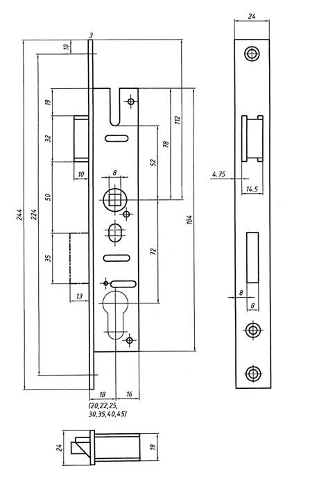 RR-Einsteckschl.PZW 24/30/72/8mm DIN L/R verz.Riegelausschl.11mm 244mm BEVER