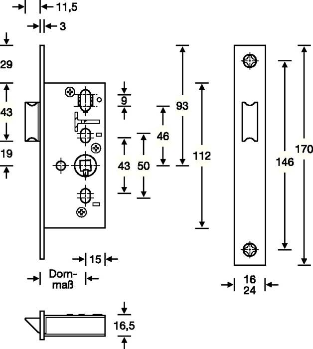 RR-Fallen-Einsteckschloss 24/ 25mm DIN L/R VA ktg.SSF
