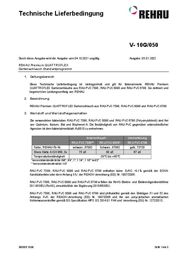 Wasserschlauch Quattroflex L.50m ID 25mm AD 31mm REHAU