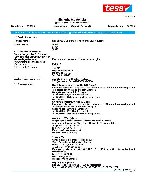 Sprühkleber EXTRA STRONG 60022 weiß 500 ml Spraydose TESA 12 Dosen