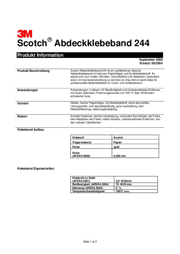 Malerabdeckband Scotch® Super PT244 glatt goldfarben L.50m B.30mm Rl.3M