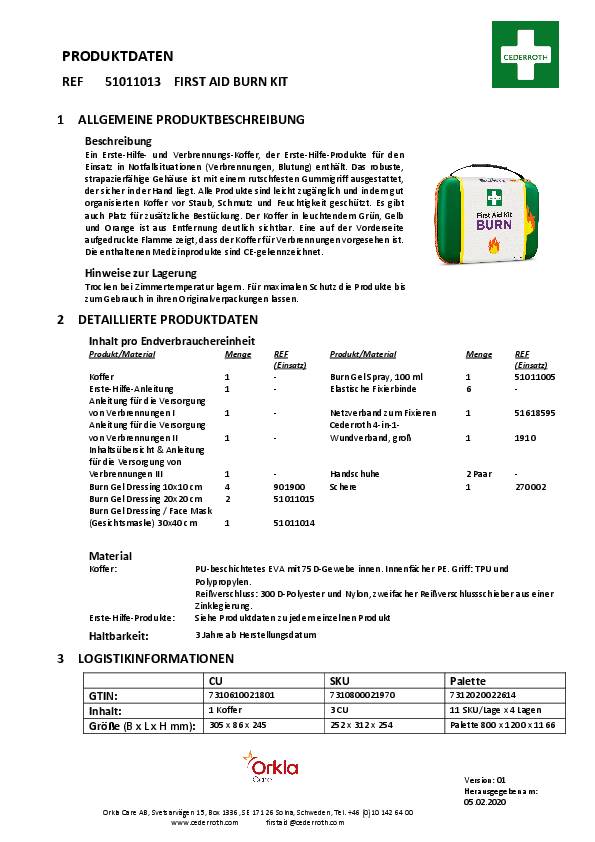 Erste-Hilfe-Tasche B305xH245xT86ca.mm grün z.Brandwundenversorgung CEDERROTH