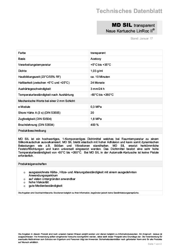 Silikondichtmasse MD SIL transp.200ml Automatik-Kartusche MARSTON