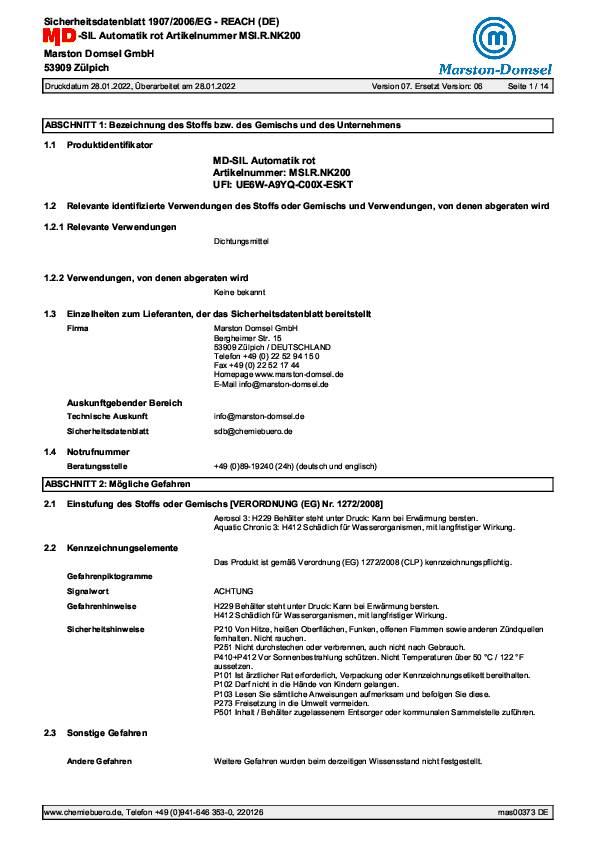 Silikondichtmasse MD SIL rot 200ml Automatik-Kartusche MARSTON