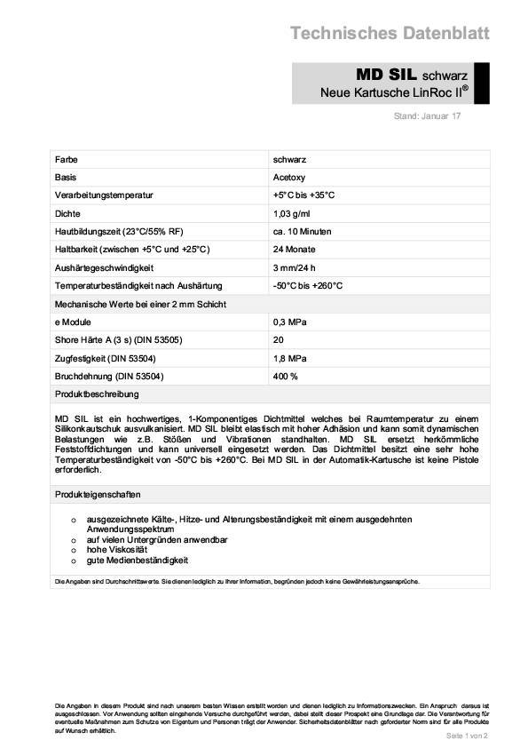 Silikondichtmasse MD SIL schwarz 200ml Automatik-Kartusche MARSTON