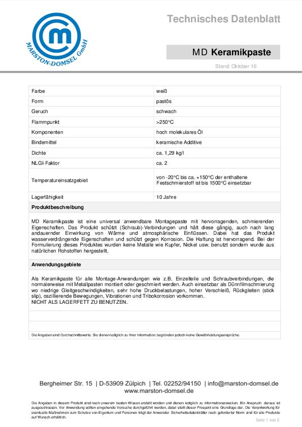 Keramikpaste MD weiß 260g Automatik-Kartusche MARSTON