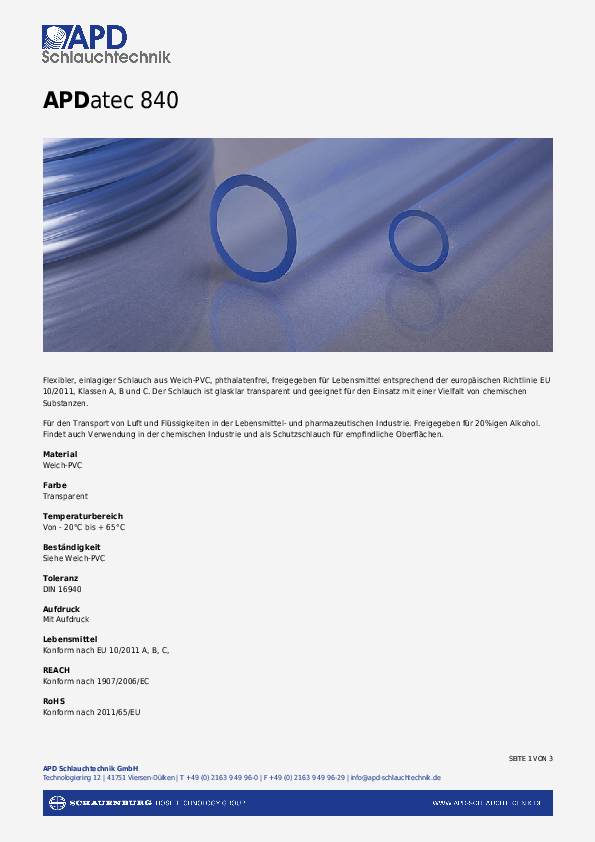 PVC-Schlauch APDatec 840 ID 12mm L.50m 2mm 16mm Rl.APD