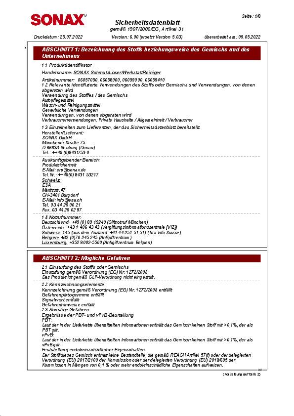 Schmutzlöser/ Werkstattreiniger ca.1:20 25l Kanister SONAX