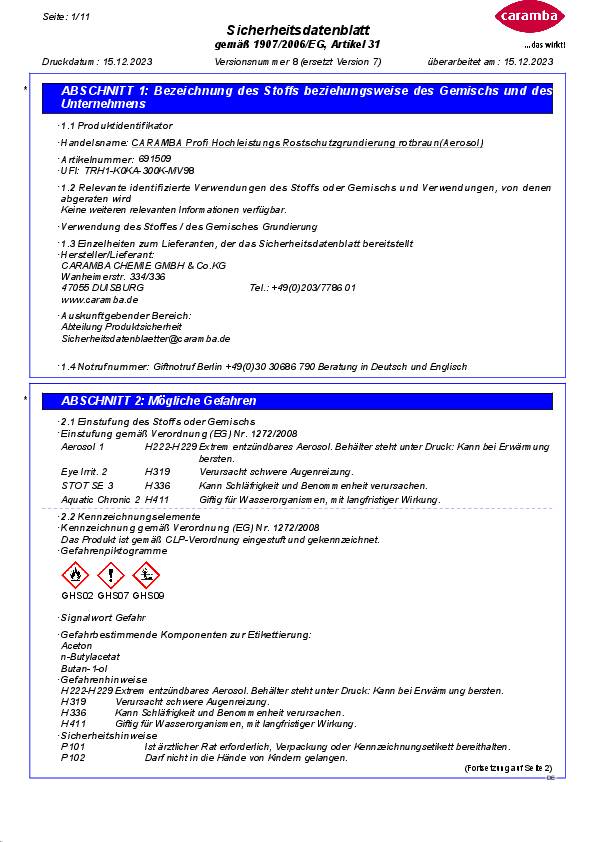 Hochl.Rostschutzgrundierung rotbraun 500 ml Spraydose CARAMBA 6 Dosen