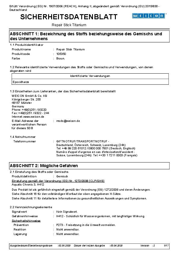 Repair Stick Titanium graugrün 115g Stick WEICON 12 Stück