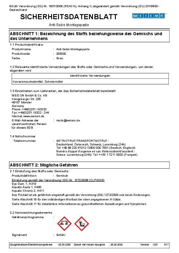 Montagepaste Anti-Seize 500g anthrazit Pinseldose WEICON 12 Dosen