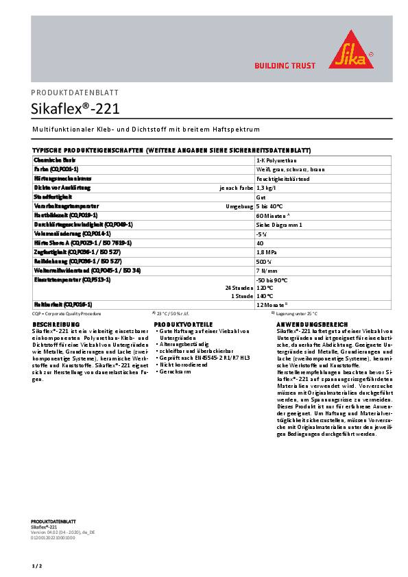 Polyurethandichtstoff Sikaflex®-221 300 ml uniweiß Kartusche SIKA