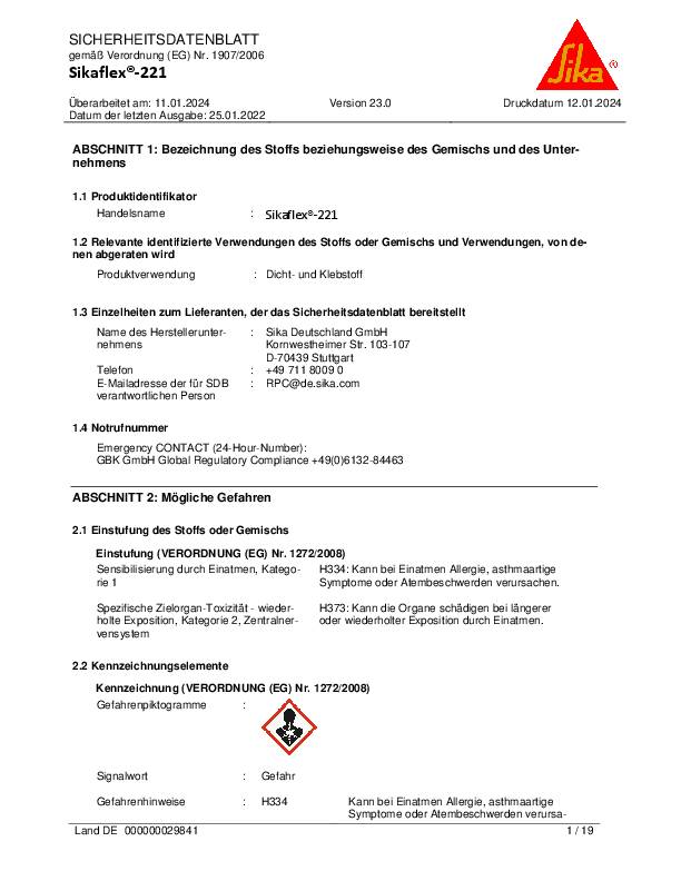 Polyurethandichtstoff Sikaflex®-221 300 ml stahlgrau Kartusche SIKA