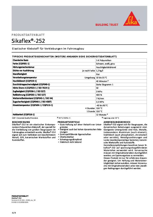 Konstruktionsklebstoff Sikaflex®-252 weiß 300 ml Kartusche SIKA